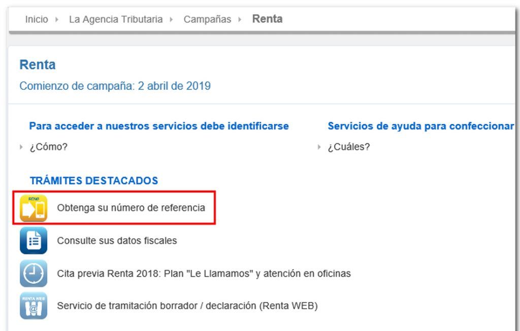 Obtención del número de referencia para la Declaración de la Renta
